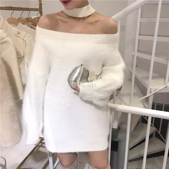 Sweater dress shirt halter reversible style white womens off shoulder - Picture 9 of 16